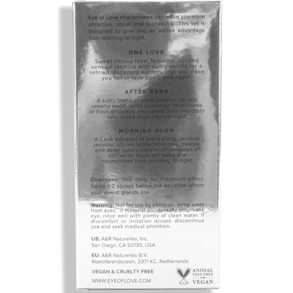 Eye of Love Pheromon-Parfumset met drie geuren Morning Glow, ONE Love en After Dark