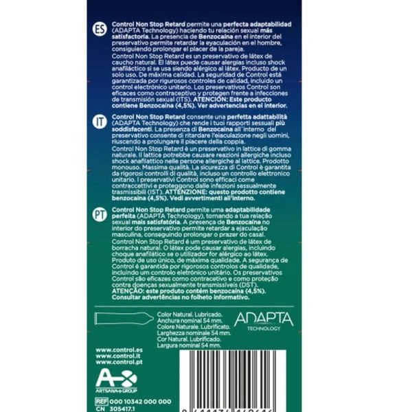 Control Condoms NON Stop Retard Condooms met Benzocaïne, 12 stuks