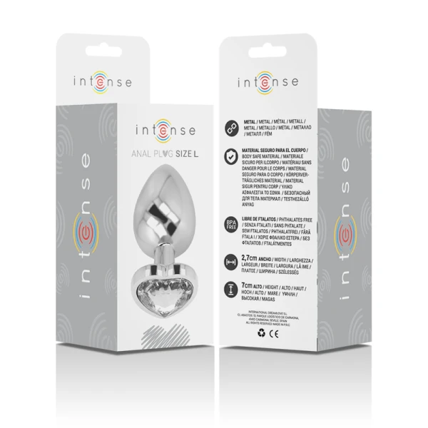 Intense anaalplug van metaal met wit hart, maat L Intense anaalplug van metaal met wit hart, maat L