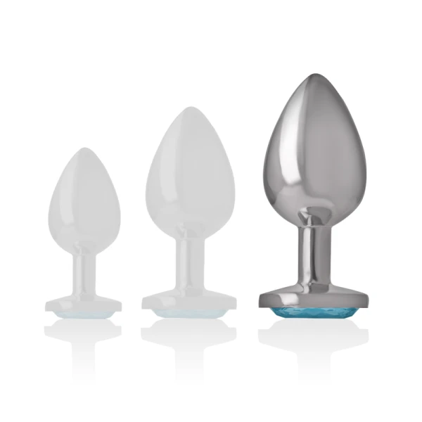 Intense Anal Plug with Diamond Jewel Made of Metal, Blue, Size L