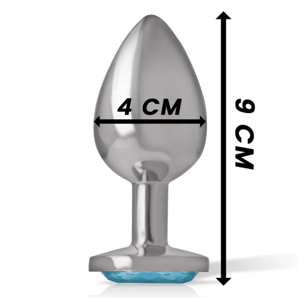 Intense Anal Plug with Diamond Jewel Made of Metal, Blue, Size L