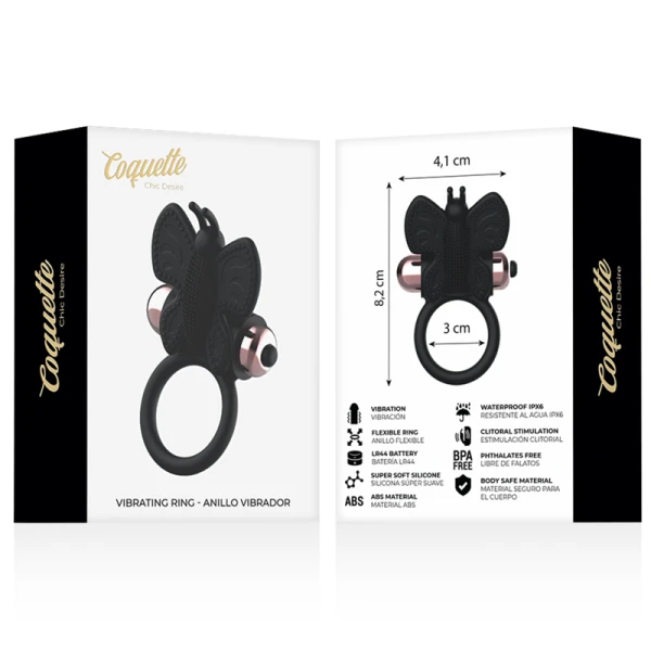 Coquette Toys Chic Desire Cock Ring with Butterfly Vibrator Black/Gold Coquette Toys Chic Desire Cock Ring with Butterfly Vibrator Black/Gold