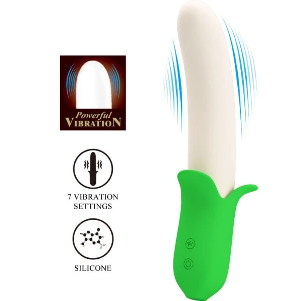 High Tech Pretty Love Banana Knight Super Power 7 Siliconen Vibrator, lichtgroen