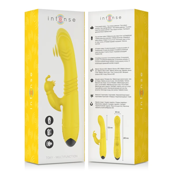 Intense High Tech Toky Multifunktionsvibrator mit Auf- und Abbewegung, Gelb