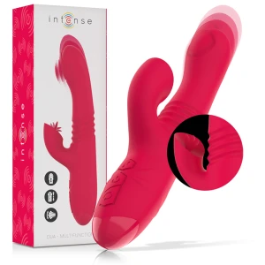 Intense High Tech DUA op-en-neer vibrator met clitorisstimulator rood 24 cm