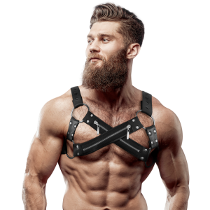 Fetish Submissive Attitude Neopren-Brustgurt mit Cross-over-Bulldog-Reißverschluss – Bild 1