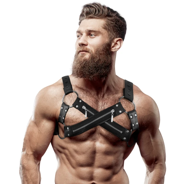 Fetish Submissive Attitude Neopren-Brustgurt mit Cross-over-Bulldog-Reißverschluss