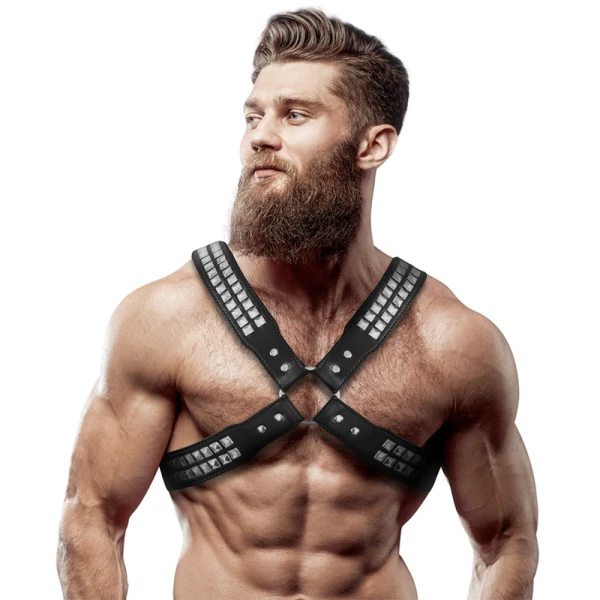 Fetish Submissive Attitude Brustharnisch aus Ökoleder mit gekreuzten Riemen