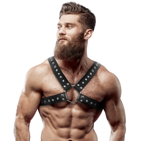 Fetish Submissive Attitude Brustharness aus Ökoleder mit Nieten