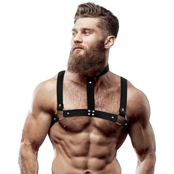 Fetish Submissive Attitude Borstharnas van Eco-leder met Halsketting