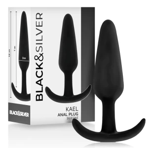 Black&silver Hansel Anaalplug van zijdezacht siliconen met medium handvat