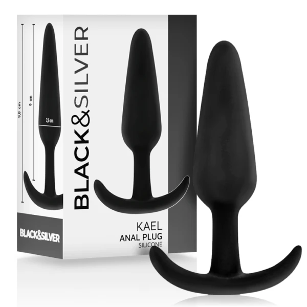 Black&silver Hansel Anaalplug van zijdezacht siliconen met medium handvat