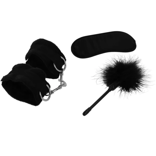 Intense Fetish Erotikspielset met Handboeien, Blindmasker en Kietelaar van veganistisch leer Intense Fetish Erotikspielset met Handboeien, Blindmasker en Kietelaar van veganistisch leer