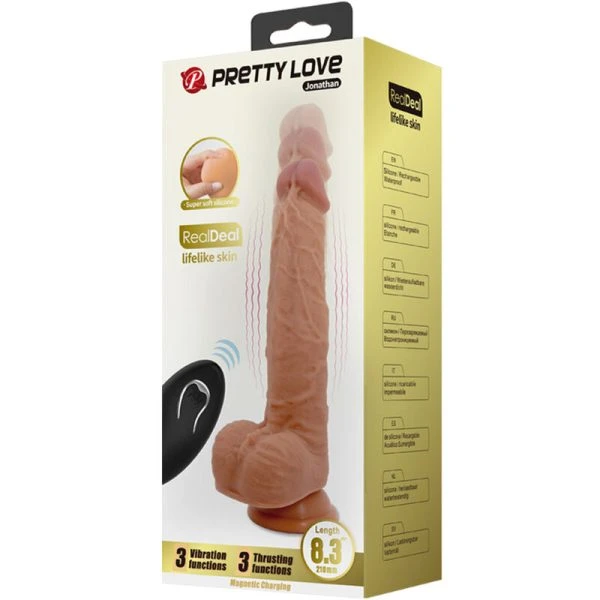 Remote Control Pretty Love Jonathan siliconen dildo met vibratie- en stootfunctie, lichtbruin