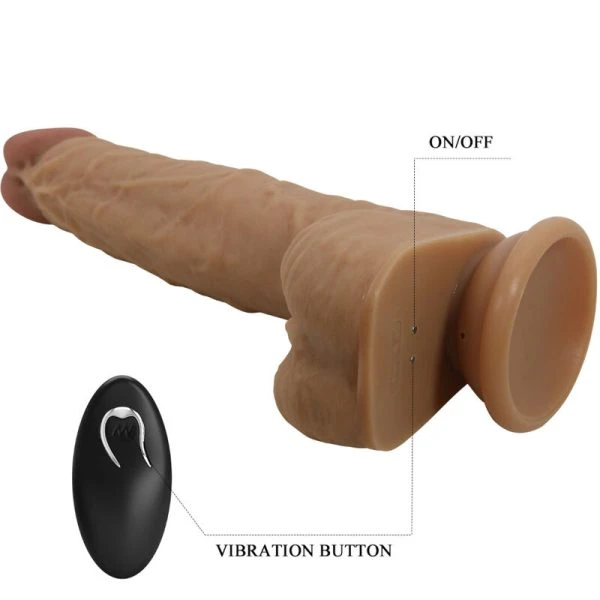 Remote Control Pretty Love Jonathan siliconen dildo met vibratie- en stootfunctie, lichtbruin