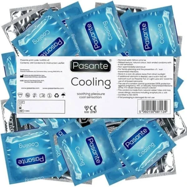 Pasante Condooms Cooling Sensation geribbeld met koelglijmiddel, 144 stuks