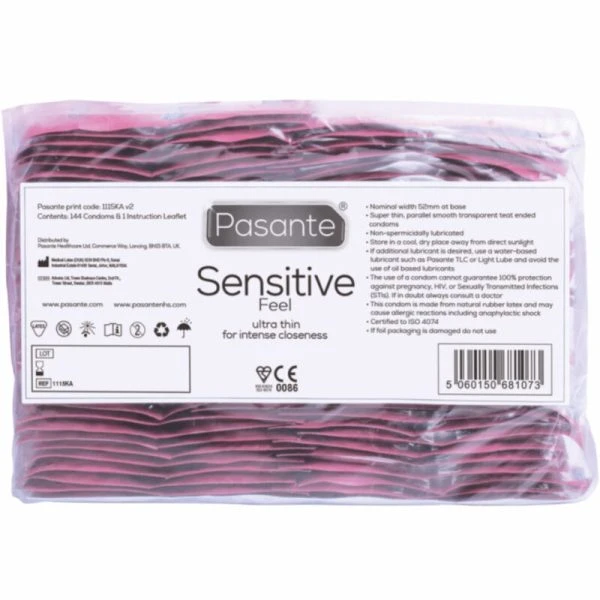 Pasante Condooms Sensitive Feel 144 stuks, transparant, glad