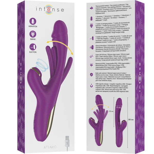 Intense Ateneo Auflegevibrator mit oszillierender Zunge und Saugfunktion, lila