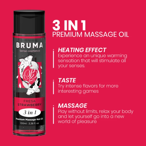Bruma Massageolie met warmte-effect Aardbei, 3-in-1 Bruma Massageolie met warmte-effect Aardbei, 3-in-1