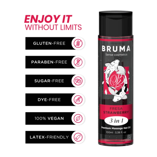 Bruma Massageolie met warmte-effect Aardbei, 3-in-1 Bruma Massageolie met warmte-effect Aardbei, 3-in-1