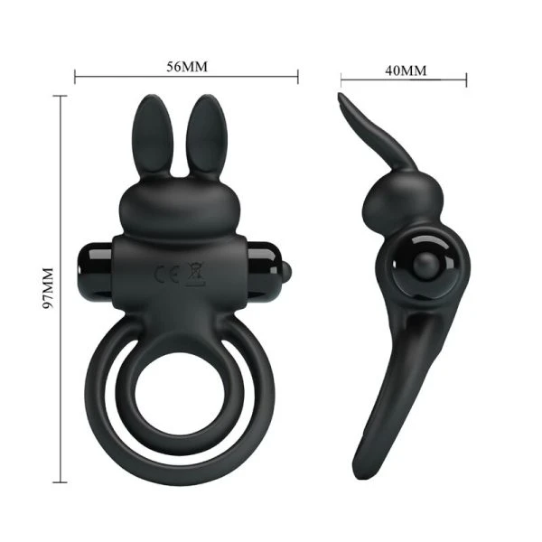 FOR HIM Pretty Love Vibrator Penisring met Konijnstimulatie zwart