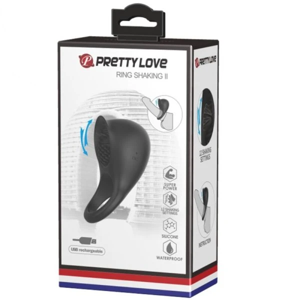 FOR HIM Pretty Love Vibrierender Penisring mit Zunge, schwarz