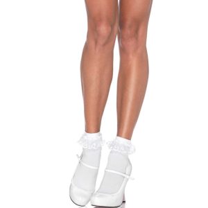 LEG Avenue Hosiery witte kanten ruchesokken damesaccessoire LEG Avenue Hosiery witte kanten ruchesokken damesaccessoire - Afbeelding 1