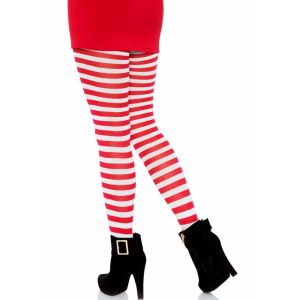 Leg Avenue rood-wit gestreepte panty's van nylon Leg Avenue rood-wit gestreepte panty's van nylon - Afbeelding 5