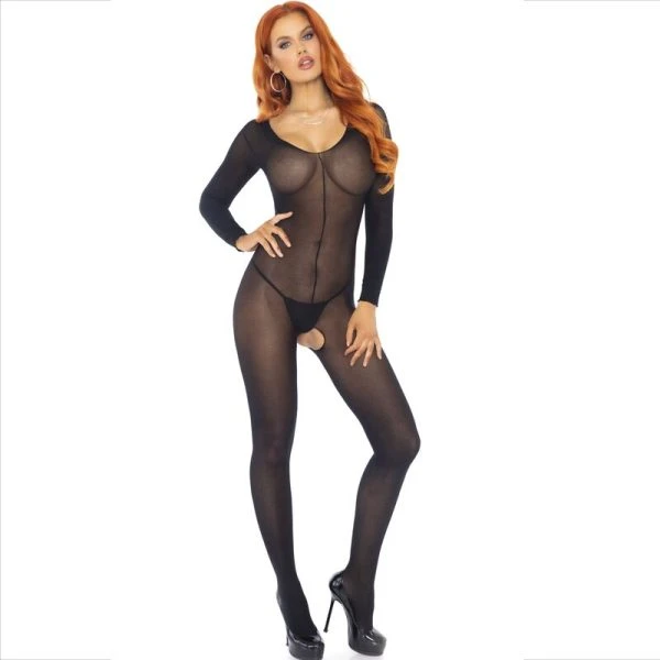 Leg Avenue Bodystocking Lange Mouw Zwart – elegante nylon body