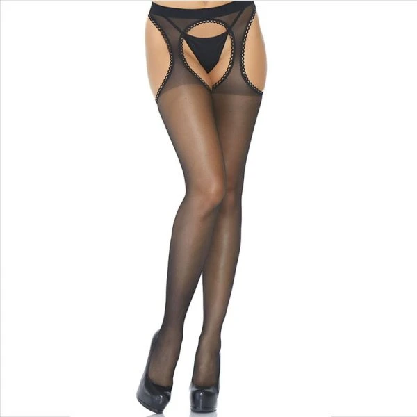 LEG Avenue Hosiery Transparante kousen met geïntegreerde jarretelgordel, zwart