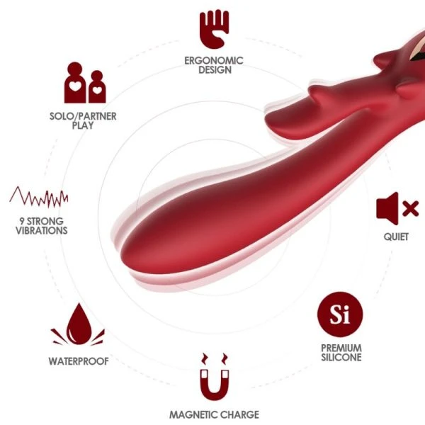 Armony Vibrators Elch-Vibrator met clitorisstimulator, gebogen, rood