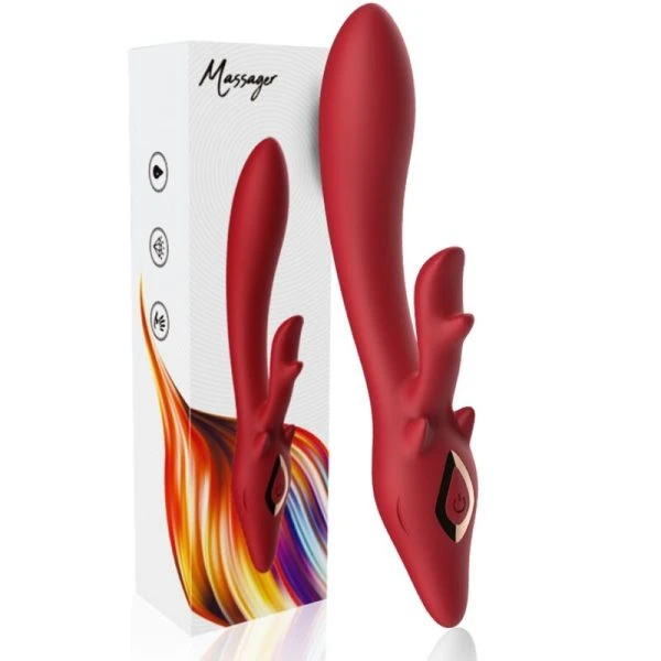 Armony Vibrators Elch-Vibrator met clitorisstimulator, gebogen, rood