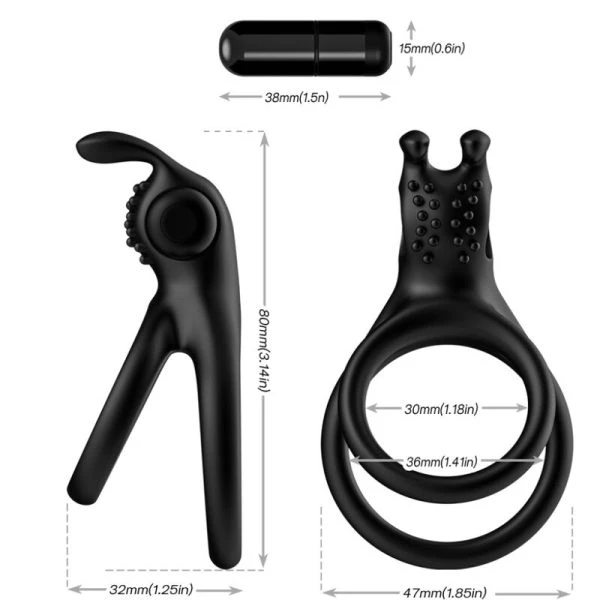 Armony FOR HIM Traveller Dubbele Vibratorring voor Paren Rabbit zwart