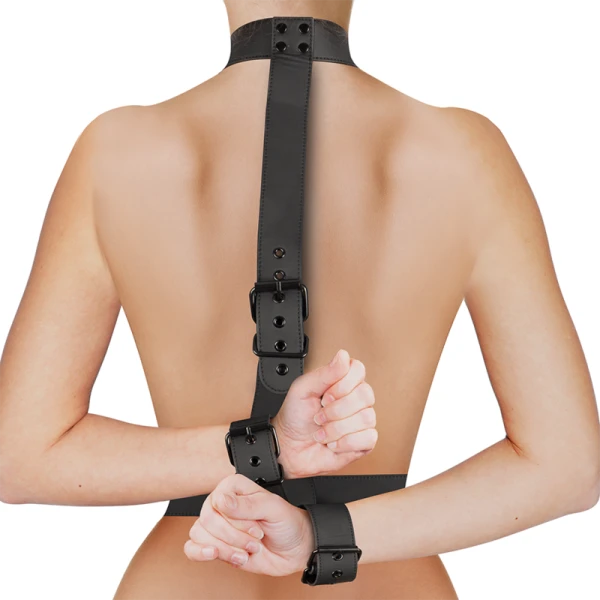 Fetish Submissive Bondage-halsband en polsboeien set van vegan leer Fetish Submissive Bondage-halsband en polsboeien set van vegan leer