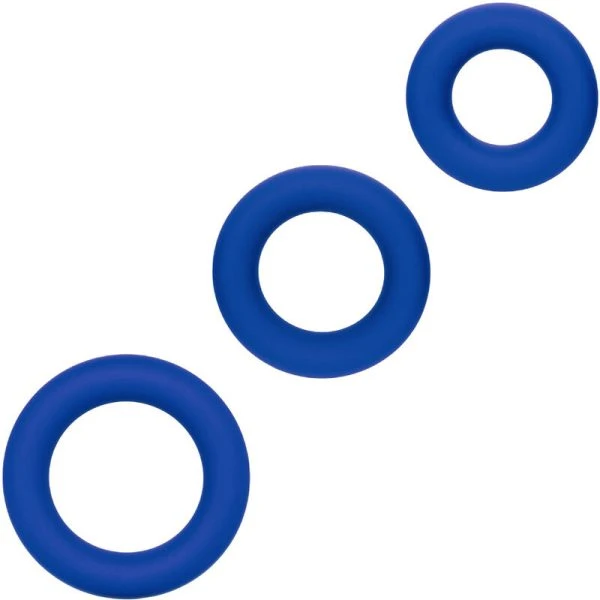 Calexotics Admiral Cock Ring Set van siliconen, 3 maten, blauw