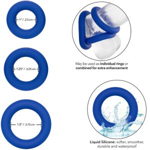 Calexotics Admiral Cock Ring Set van siliconen, 3 maten, blauw Calexotics Admiral Cock Ring Set van siliconen, 3 maten, blauw - Afbeelding 2