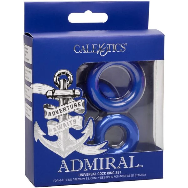 Calexotics Admiral Cock Ring Set van siliconen, 3 maten, blauw
