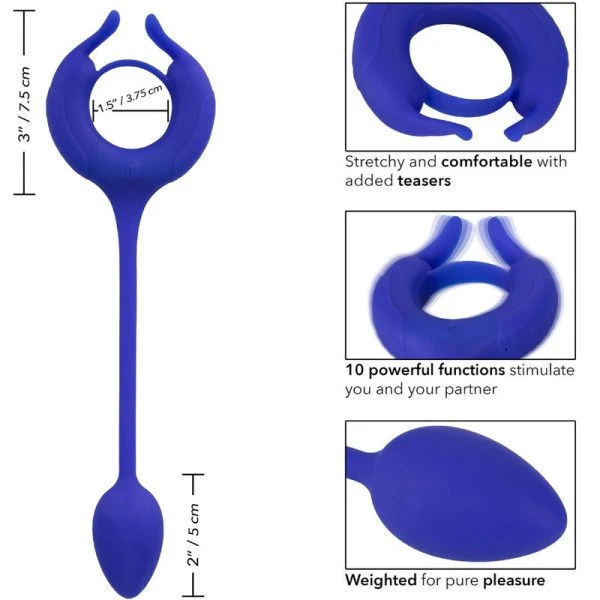 Calexotics Admiral Penisring met gewicht en vibratie, blauw