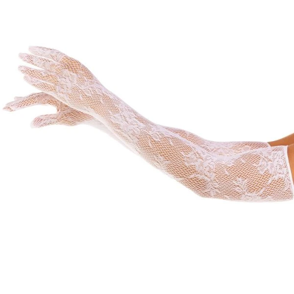 LEG Avenue Hosiery Net-Operahandschoenen met bloemenpatroon wit