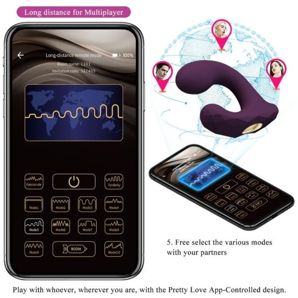 APP Series Pretty Love Billy Vibrator met App-besturing, G-spot en Clitoris, paars APP Series Pretty Love Billy Vibrator met App-besturing, G-spot en Clitoris, paars
