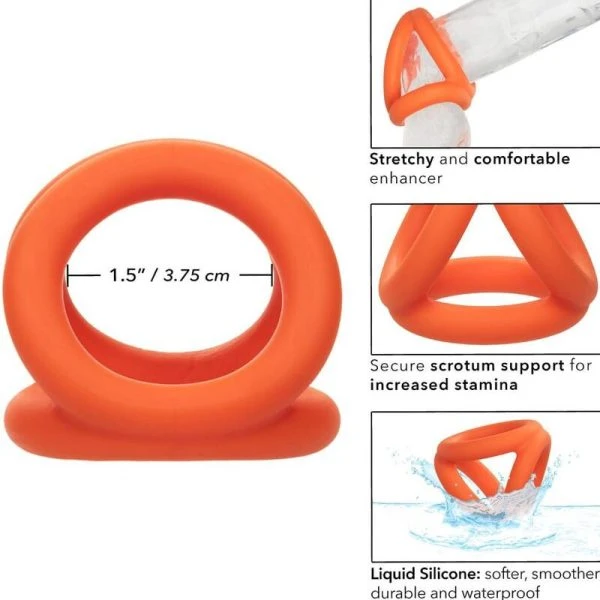 Calexotics Alpha Tri-Ring Orange Penis Ring made of Liquid Silicone