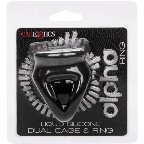 Calexotics Alpha Dual Cage Ring Penisring van vloeibaar siliconen zwart Calexotics Alpha Dual Cage Ring Penisring van vloeibaar siliconen zwart