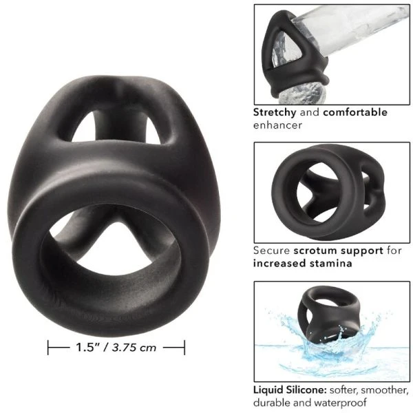 Calexotics Alpha Dual Cage Ring Penisring van vloeibaar siliconen zwart Calexotics Alpha Dual Cage Ring Penisring van vloeibaar siliconen zwart