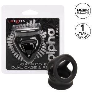 Calexotics Alpha Dual Cage Ring Penis Ring made of Liquid Silicone Black