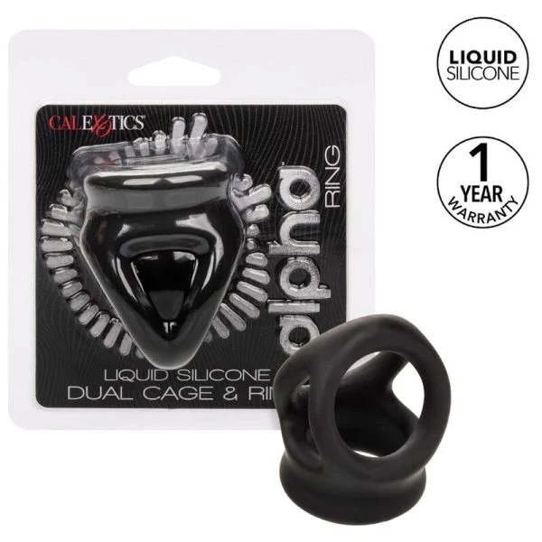img_172137_3ae7f022ba98fb75c887093543794087_1.jpg Calexotics Alpha Dual Cage Ring Penisring van vloeibaar siliconen zwart