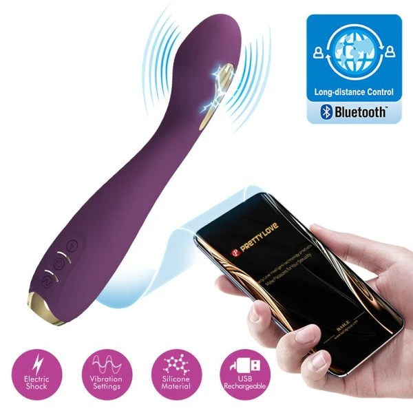 APP Series Pretty Love Hector Elektroschokvibrator met app-bediening, paars