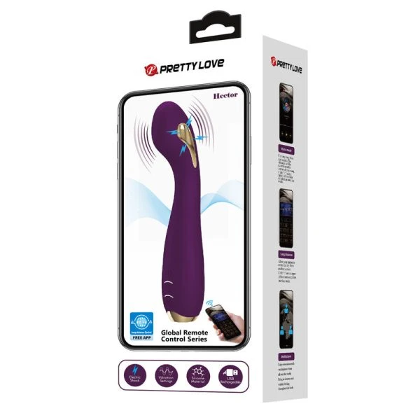 APP Series Pretty Love Hector Elektroschokvibrator met app-bediening, paars