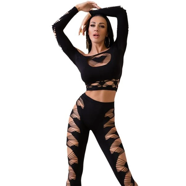 Chilirose Sets CR 4436 Top en Leggings Set Zwart S/L