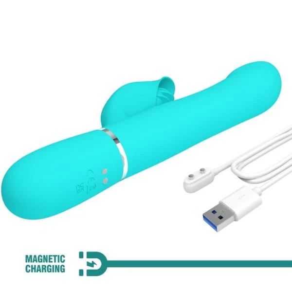 High Tech Pretty Love Rabbit Vibrator Pearls Aqua Green met clitorisstimulator High Tech Pretty Love Rabbit Vibrator Pearls Aqua Green met clitorisstimulator