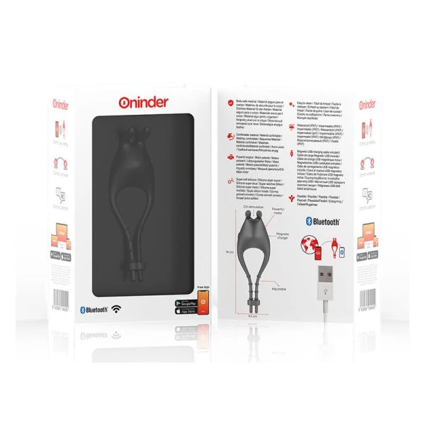 Oninder Pampa oplaadbare penisring met clitorisstimulator en app-bediening